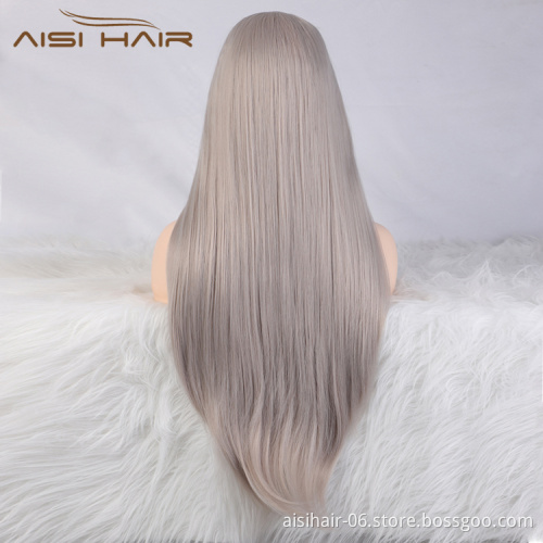 Aisi Hair Long Silky Straight Lace Front Wig Middle Part Swiss Lace Wigs Hign Quality Synthetic Hair Lace Front Wigs For Women